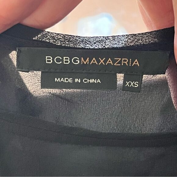 BCBGMaxazria Black 100% Silk Chiffon Tiered Sheath Blouse Size XXS - Picture 6 of 7